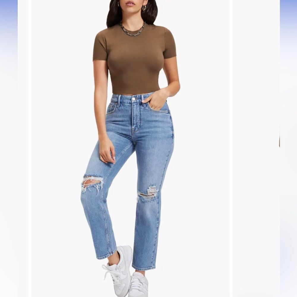 Good '90s Icon Distressed High Waist Crop Straight Leg Jeans Size 24